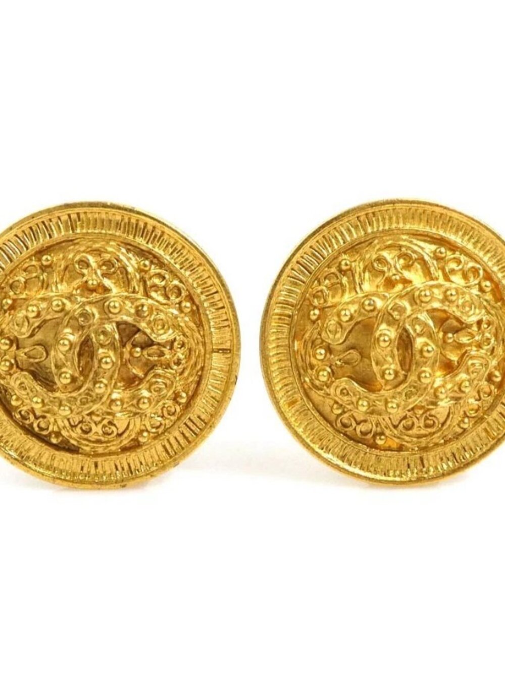 Auth CHANEL Vintage CC Logo Earrings Gold Metal - e62252i